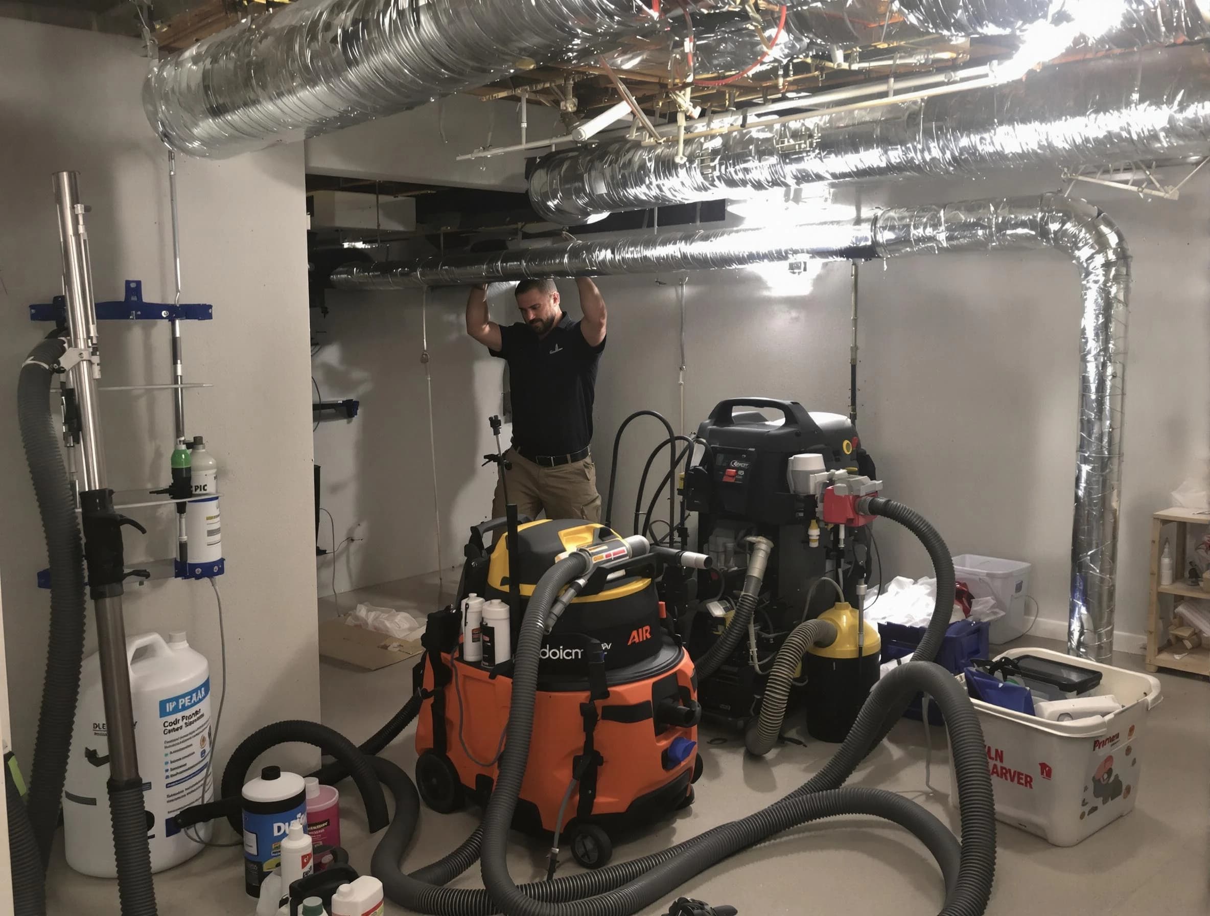 Richland Air Duct Cleaning specialist performing professional mold removal from air ducts using safety equipment in Richland