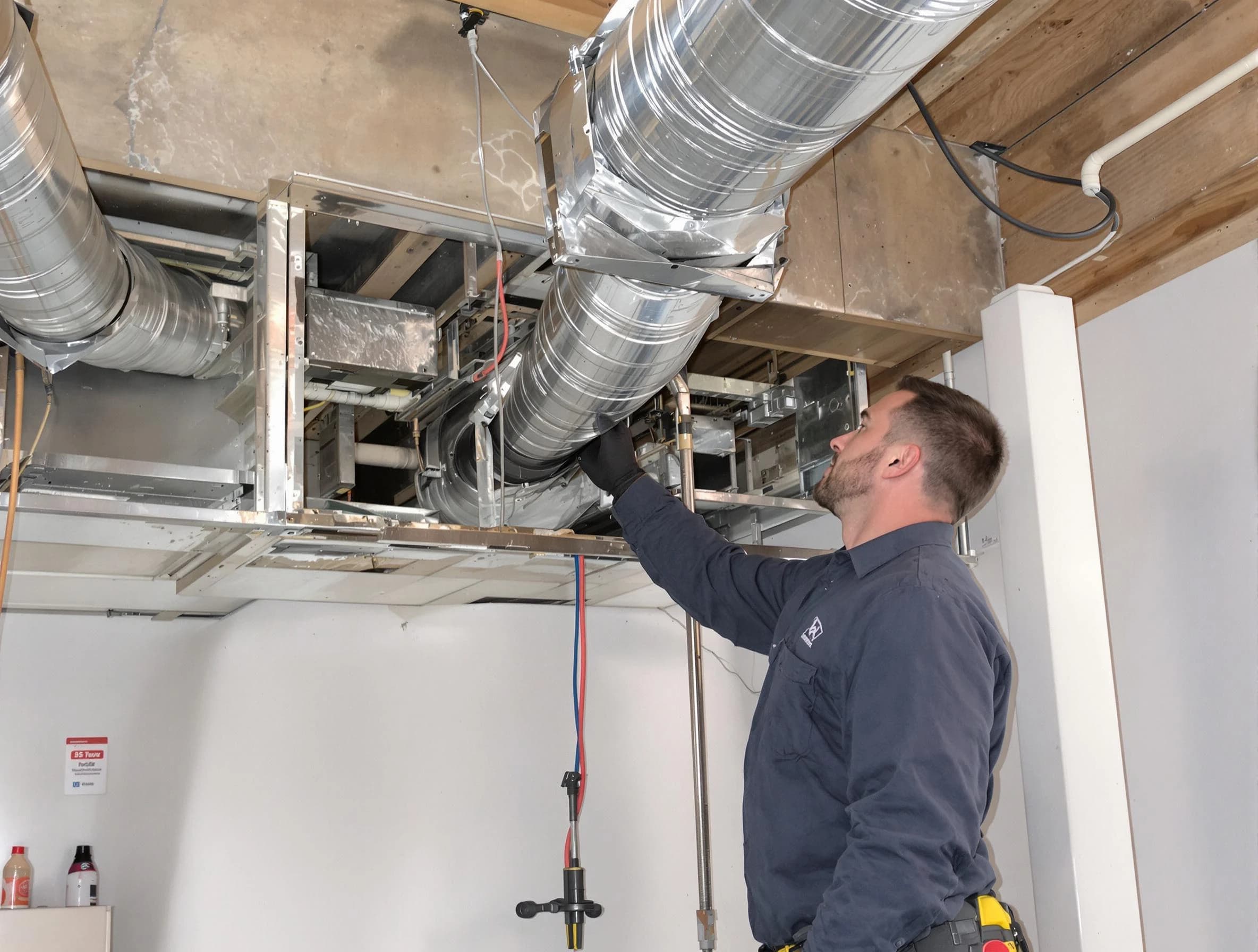 Richland Air Duct Cleaning technician performing professional air duct repair using specialized tools in Richland