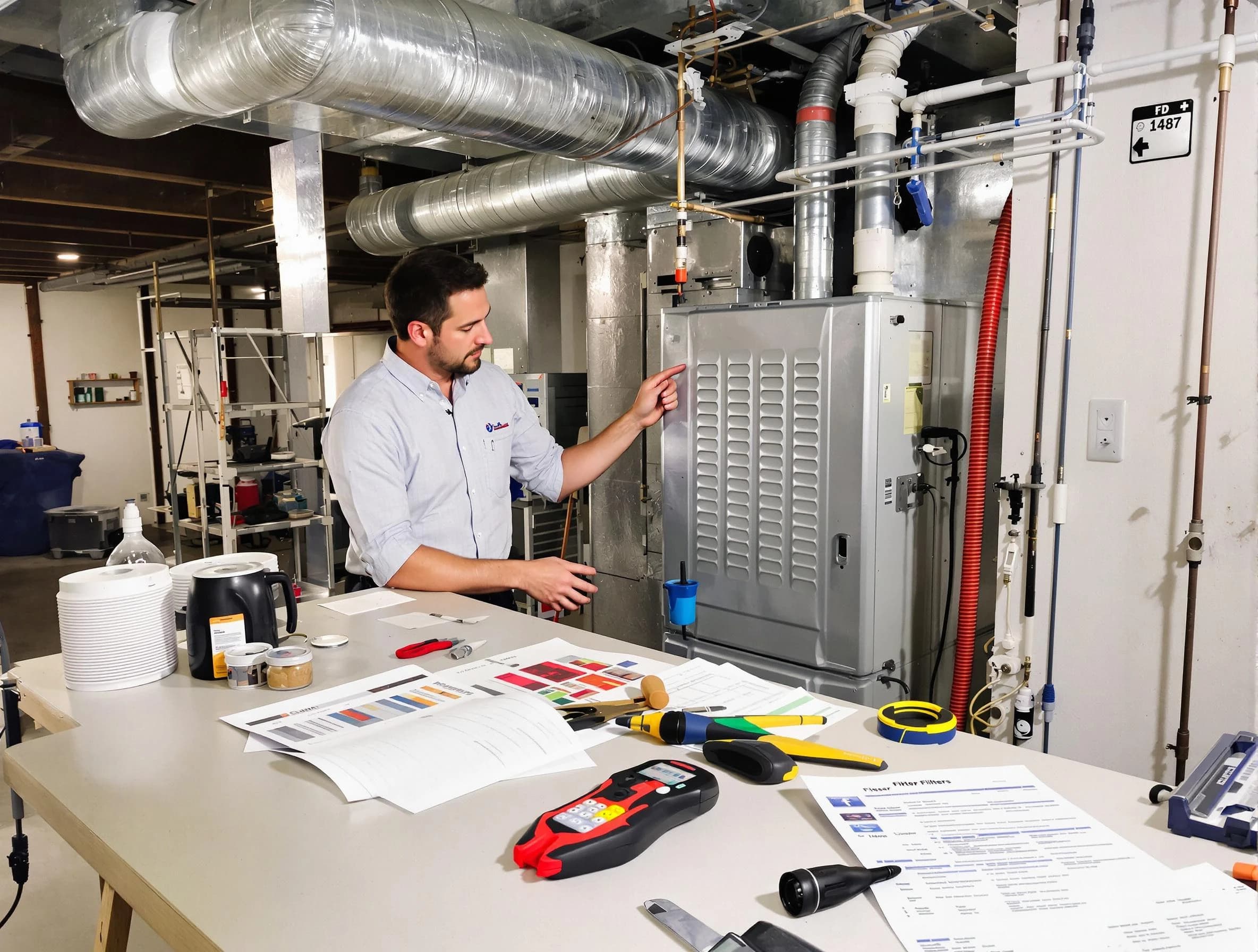Richland Air Duct Cleaning inspector conducting detailed filter system evaluation using professional diagnostic tools in Richland