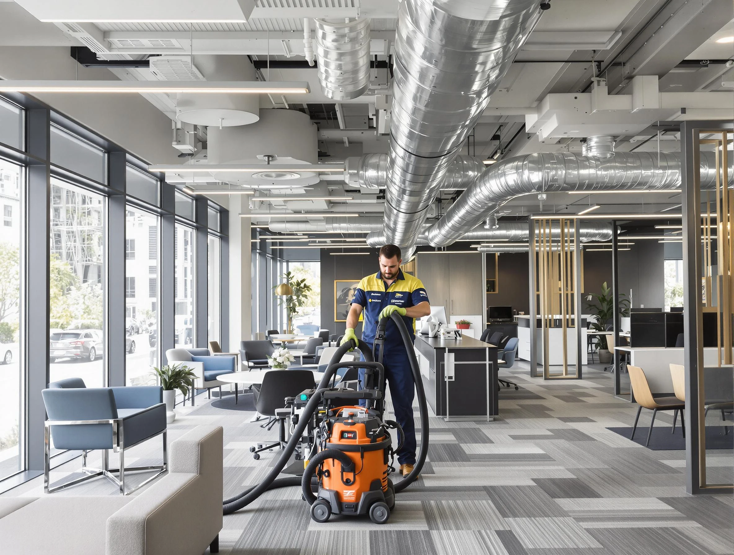 Richland Air Duct Cleaning team performing thorough commercial duct cleaning at a Richland business center